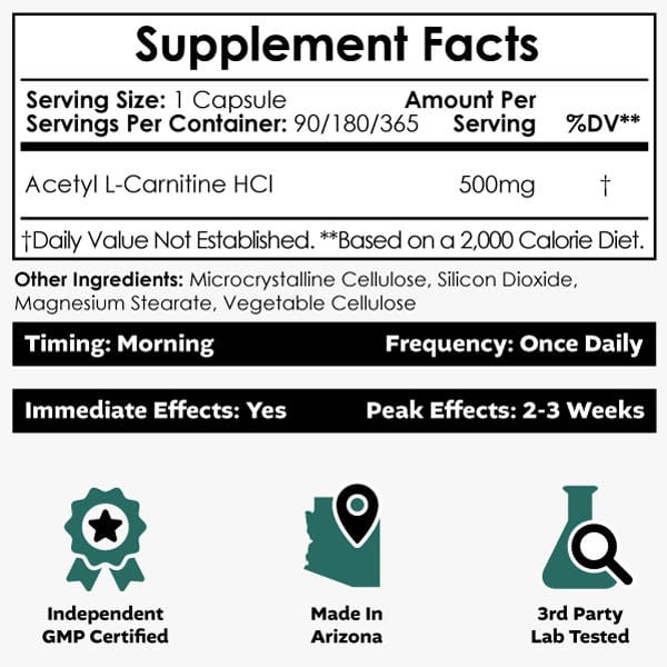 Buy Acetyl L-Carnitine HCL (ALCAR) Capsules Europe, enhanced absorption for mitochondrial energy, cognitive function, nerve health, and mood support.