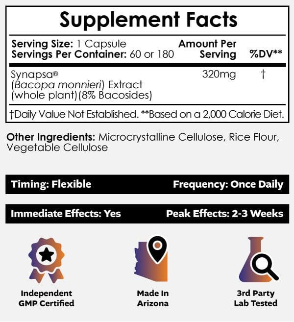Buy Synapsa Bacopa Monnieri Extract Capsules Europe, For healthy memory formation, focus, and balanced stress response in cognitively demanding situations.