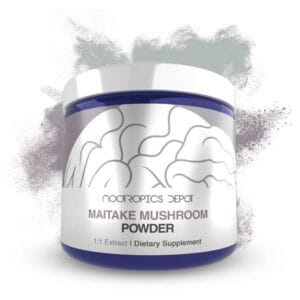 Boost your focus with Maitake Mushroom Powder dietary supplement in a convenient container.